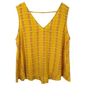 ANA XL Tank Top Yellow‎ Ditsy Floral Swing Bar Back Spring Summer Chiffon 1799